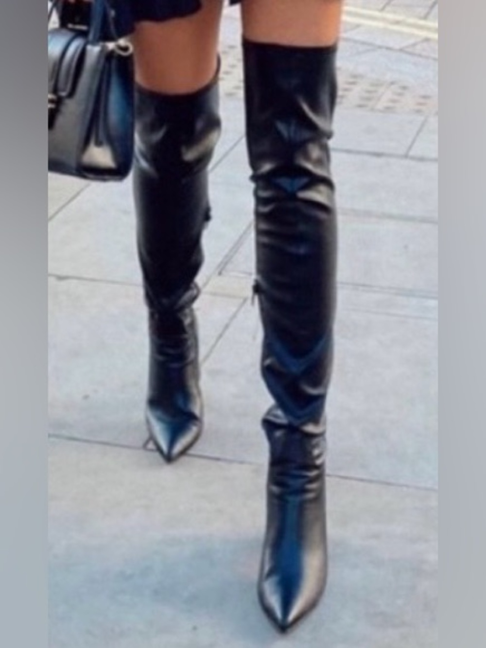Zara over the knee tall shiny elastic boots silver heels Looking like NEW 🔥🔥🔥